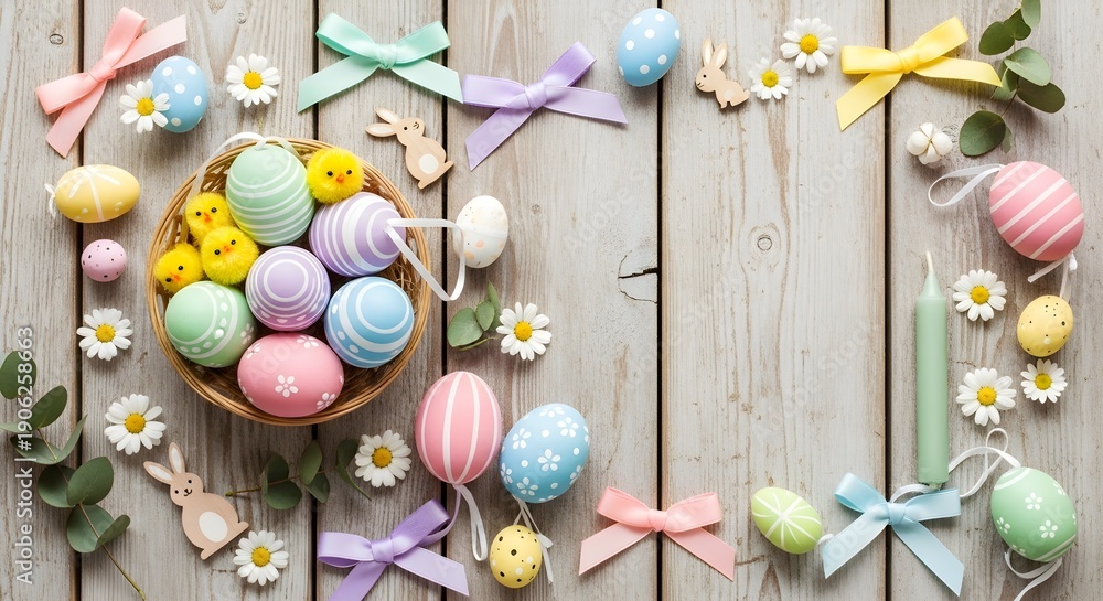 custom made wallpaper toronto digitalDecorated easter eggs and festive decorations on wood