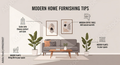 Modern living room interior design with home furnishing tips and minimalist decor