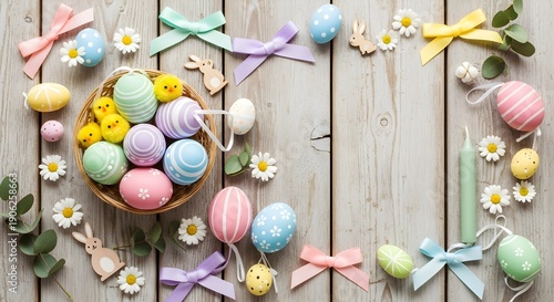 Wallpaper Mural Decorated easter eggs and festive decorations on wood Torontodigital.ca