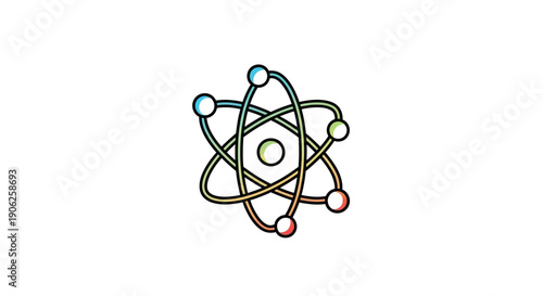 Vibrant and stylized atom icon representing fundamental science and technological innovation in a