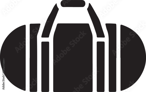 Black line art duffel bag with handles isolated on transparent background