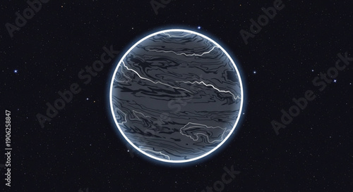 Glowing blue planet with lightning on dark background surrounded by stars in space serene celestial body with electric activity and cosmic