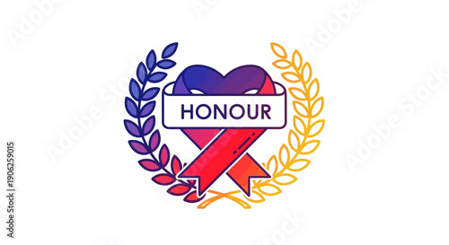 Abstract gradient honor badge with heart, ribbon, and wreath symbolizing achievement and recognition