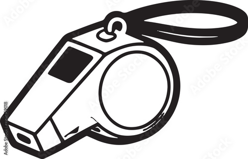Handheld sports whistle with lanyard isolated on checkered background vector art