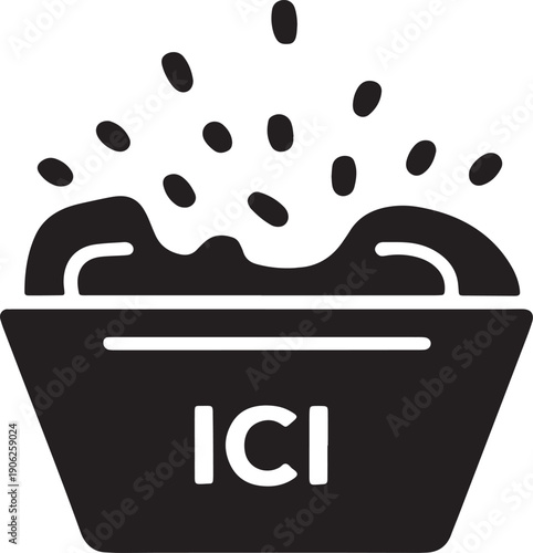 Ice bucket icon with ice cubes and pellets for cold beverage cooling isolated on transparent bg