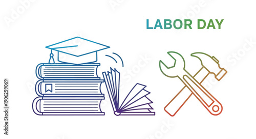 Celebrating Labor Day with a vibrant illustration of education and essential work tools