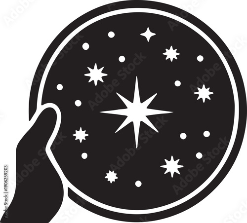 Magic orb with stars in hand icon vector illustration on a transparent background