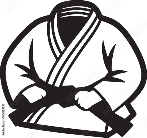 Martial arts uniform and belt on checkered background silhouette vector illustration