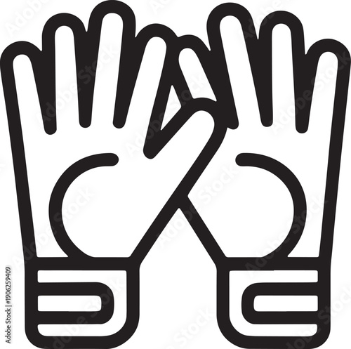 Pair of goalkeeper gloves outline icon for soccer match equipment isolated on transparent background