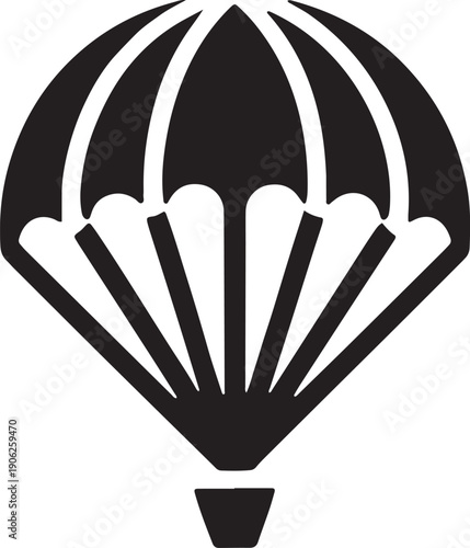 Parachute icon flat design vector illustration of an isolated open canopy or skydiving equipment