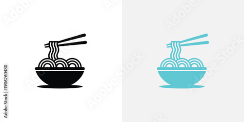 Black and blue bowl of noodles with chopsticks