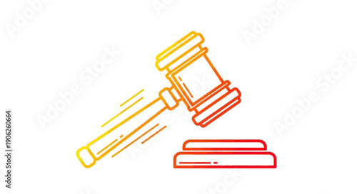 Dynamic outline illustration of a judge's gavel striking a sound block representing justice and