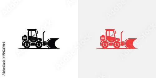 Black and red road grader machines isolated on white background