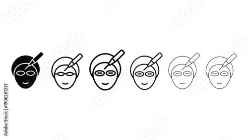 Face mask vector icons with brush in different shades and styles