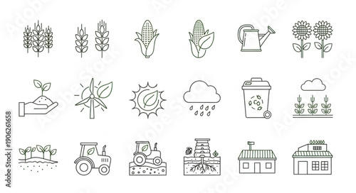 Collection of Hand Drawn Farming and Agriculture Icons.