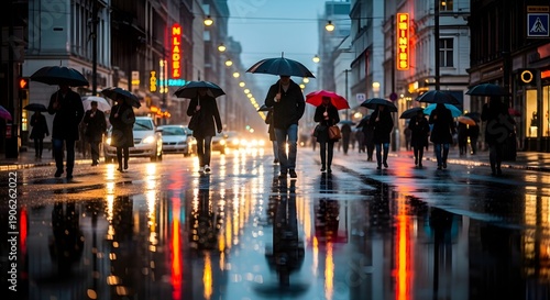 Wallpaper Mural People with umbrellas in city street during rain Torontodigital.ca