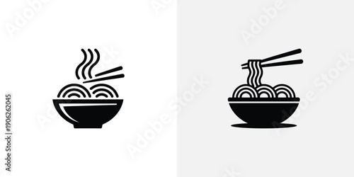 Black and white noodle bowl with chopsticks food