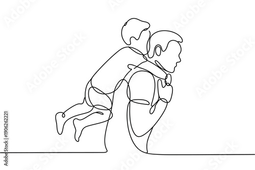 A father carrying his happy child on his back in a playful and loving moment.