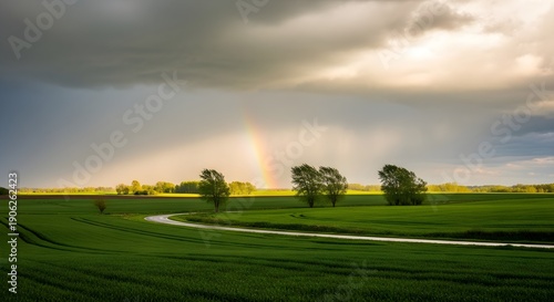 Wallpaper Mural Rainbow over green field landscape Torontodigital.ca