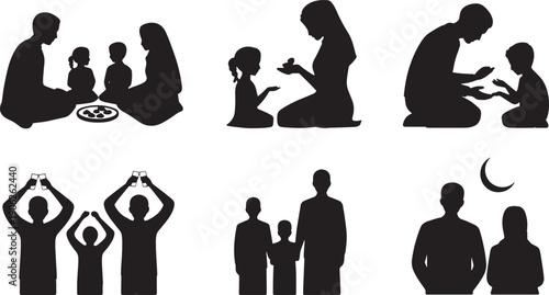 Family celebrating religious holiday Ramadan together in silhouette