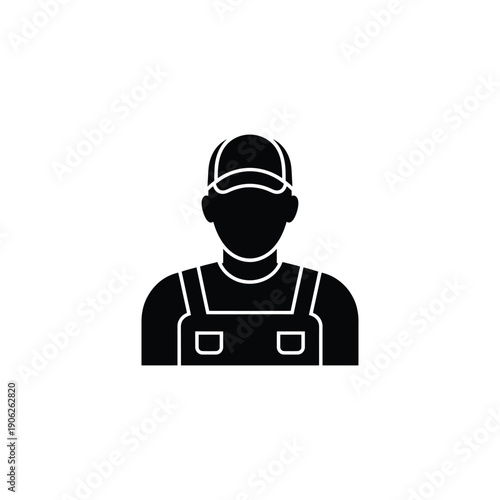 Black and white worker with cap and overalls silhouette