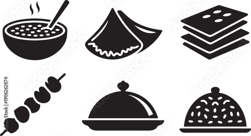 Set of ramadan food icons. Traditional muslim iftar meal vector illustration