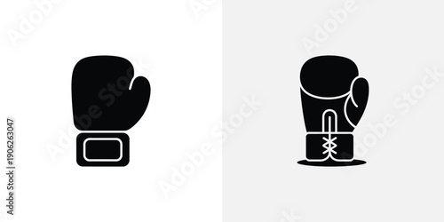 Black boxing gloves with white outlines on gray background