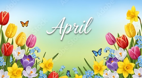 Wallpaper Mural Spring flowers and butterflies illustration Torontodigital.ca