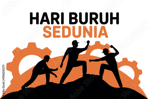 A graphic illustration of workers celebrating Labor Day with a bold design