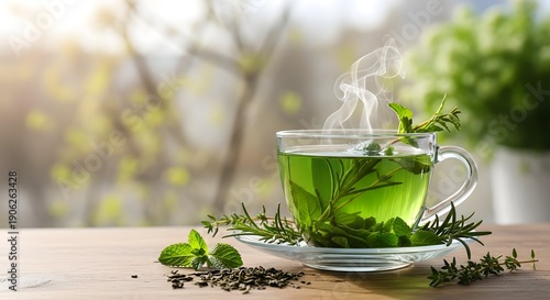 Wallpaper Mural Steaming green tea in glass cup Torontodigital.ca