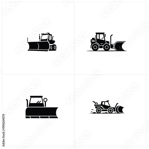Four Black and White Snow Removal Vehicles snow plow
