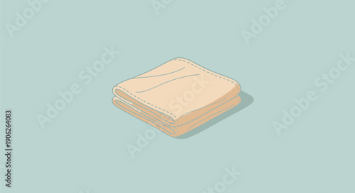 A stack of beige towels on a light blue background.