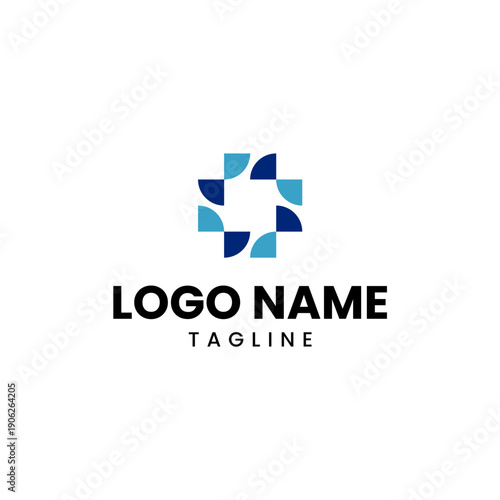 Abstract Geometric Logo Design Blue Quarter Circles Connection Symbol