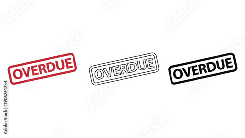 Overdue stamp vector icons in red, black and white colors