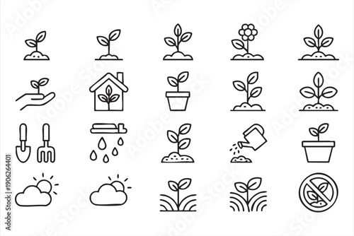Clean Gardening Tools and Plant Icons Bundle for Designers