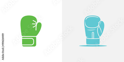 Green and blue boxing gloves white background