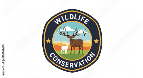 Wildlife conservation logo with deer and calf at sunset symbolizing nature protection and preservation