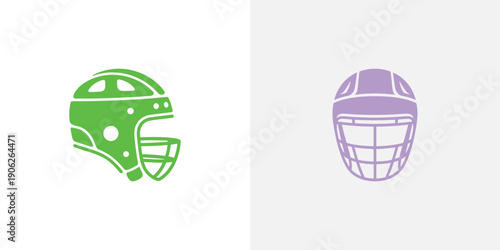 Green and purple football helmets side by side green helmet