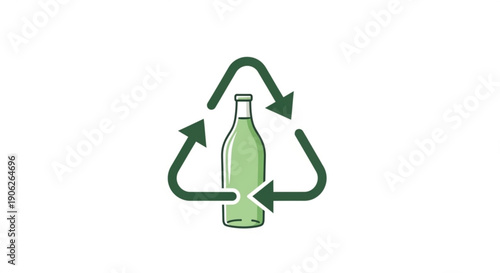 Recyclable green glass bottle with recycling symbol arrows eco friendly sustainable