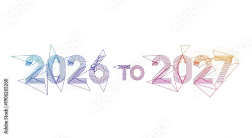 Futuristic 2026 to 2027 year transition with abstract geometric line art design on white background