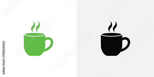 Steaming coffee cups in green and black