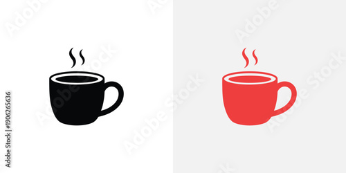 Steaming coffee cups in black and red