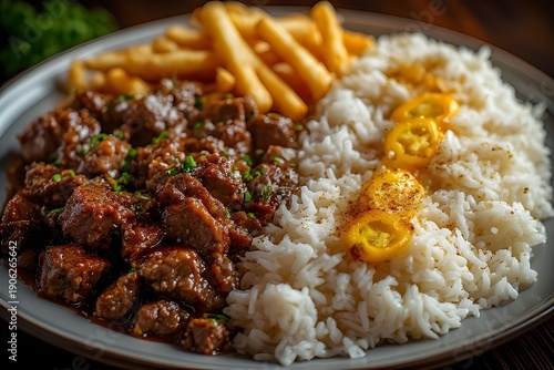 Wallpaper Mural peruvian lomo saltado stir fry with beef, yellow peppers, fries and rice Torontodigital.ca