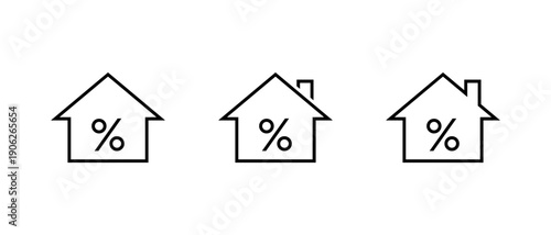 Home interest rate icon set. Mortgage percentage symbol. House loan sign