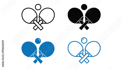 Ping pong icon set with four different colored table tennis illustrations