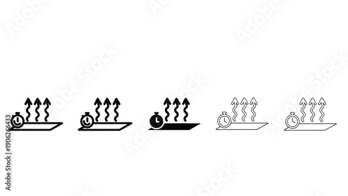 Graphic icons illustrating heat, time, and rising temperature for efficiency concepts.