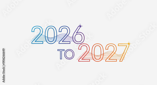 Vibrant blue to orange gradient numbers 2026 to 2027 concept with wave patterns and stars