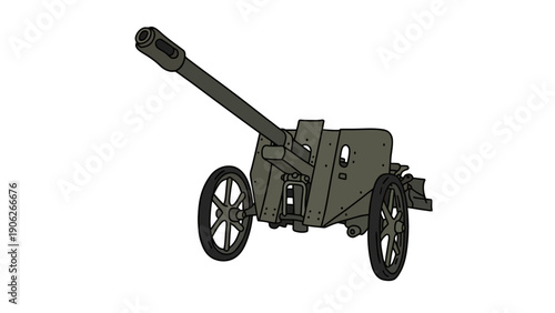 A detailed illustration of an antique artillery cannon on wheels.