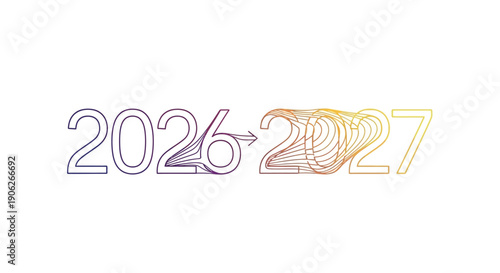 Dynamic visual representation of the annual transition from 2026 to 2027 with futuristic design