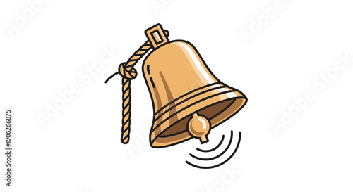 A vibrant cartoon illustration of a golden bell ringing loudly with visible sound waves for alerts